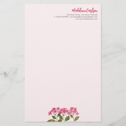 Waterverf Roze Hydrangea Lacecaps Illustratie Briefpapier (Voorkant)