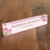 Waterverf Roze Hydrangea Lacecaps Illustratie Naambordje (Zijkant)