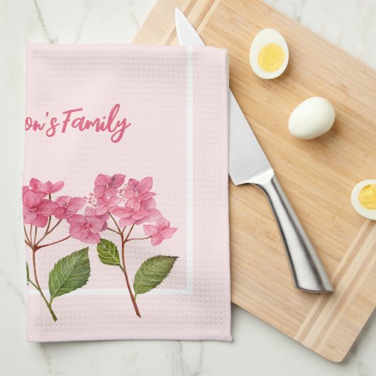 Waterverf Roze Hydrangea Lacecaps Illustratie Theedoek (Quarter Fold)