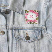 Waterverf Roze Hydrangea Lacecaps Monogram Vierkante Button 5,1 Cm (In situ)
