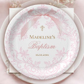 waterverf roze kam | doop papieren bordje