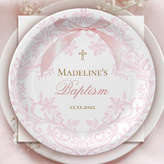 waterverf roze kam | doop papieren bordje