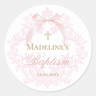 waterverf roze kam   doop ronde sticker