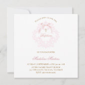 waterverf roze kam kleine boog | doop kaart (Achterkant)