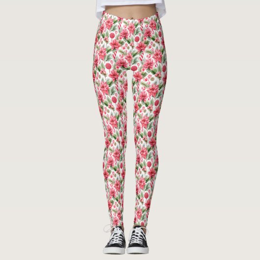 Waterverf Roze Kerst Leggings (Voorkant)