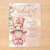 waterverf Roze Kerst Notenkraker 1e verjaardag Acryl Uitnodigingen (Voorkant)