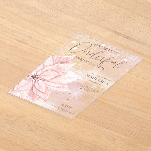 waterverf Roze Kerstbloem 1e Verjaardag Acryl Uitnodigingen (Laagn)