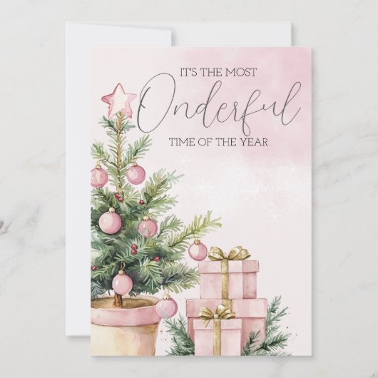 waterverf Roze Kerstboom 1e verjaardag Kaart (Achterkant)