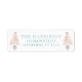 Waterverf roze kerstboom adres etiket (Voorkant)