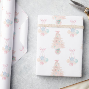 Waterverf Roze Kerstboom Grandmillennial Cadeaupapier