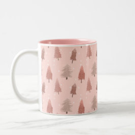 Waterverf roze kerstboom illustratie tweekleurige koffiemok