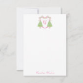 Waterverf Roze Kerstboom Monogram Crest Bedankkaart (Voorkant)