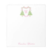 Waterverf Roze Kerstboom Monogram Crest Notitieblok (Voorkant)