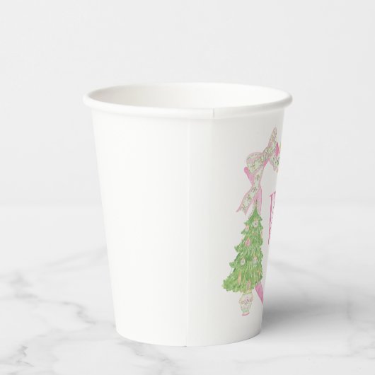 Waterverf Roze Kerstboom Monogram Crest Papieren Bekers (Rechts)