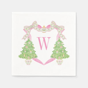 Waterverf Roze Kerstboom Monogram Crest Servet