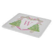 Waterverf Roze Kerstboom Monogram Crest Snijplank (Hoek)