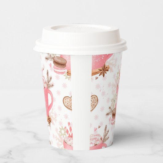 Waterverf Roze kerstkoekjes en cacao Papieren Bekers (Links)