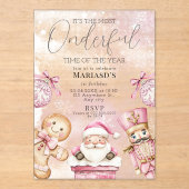 waterverf Roze Kerstman 1e geboortedag Acryl Uitnodigingen (Voorkant)