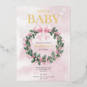 waterverf Roze Kerstman 1e geboortedag Folie Uitnodiging (Voorkant)