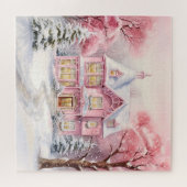Waterverf Roze Kerstmis Art Puzzel (Horizontaal)