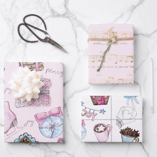 Waterverf Roze Kerstmis Inpakpapier Vel (Voorkant)