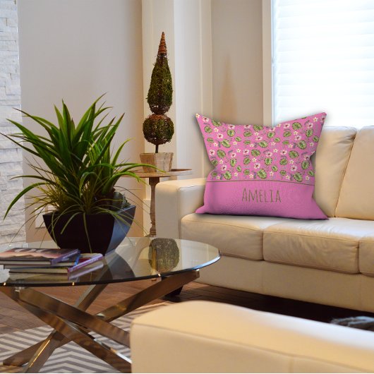 Waterverf roze kindernaam kussen