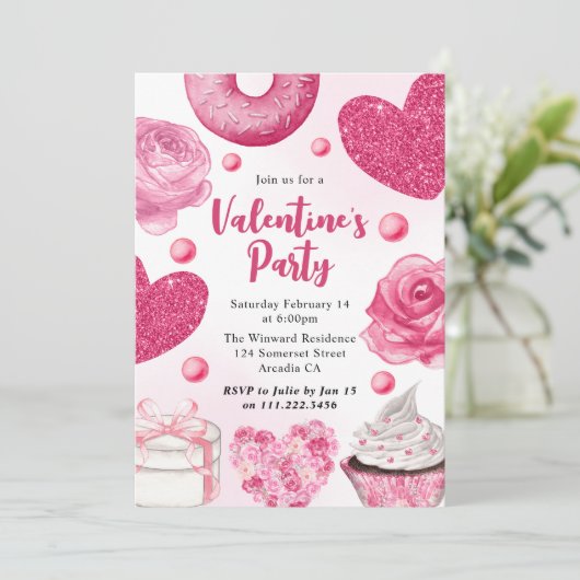 Waterverf Roze koekjes en behandelde Valentijnse p Kaart (Staand voorkant)