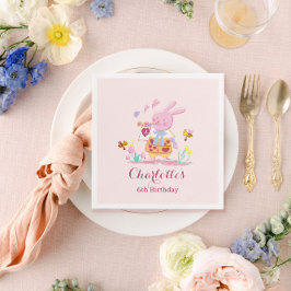 Waterverf roze konijn in de tuin kinderen verjaard servet