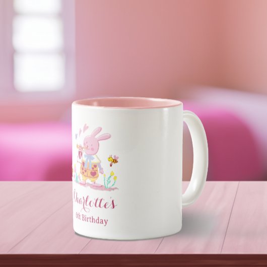 Waterverf Roze Konijn in de Tuin Kinderen Verjaard Tweekleurige Koffiemok