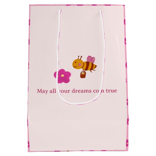 Waterverf roze konijn in de tuin verjaardag medium cadeauzakje (Achterkant)