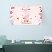 waterverf roze konijntje in de tuin kids birthday spandoek (Beurs)