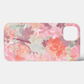 Waterverf Roze koraal Floral Patroonmonogram Case-Mate iPhone Case (Achterkant (horizontaal))