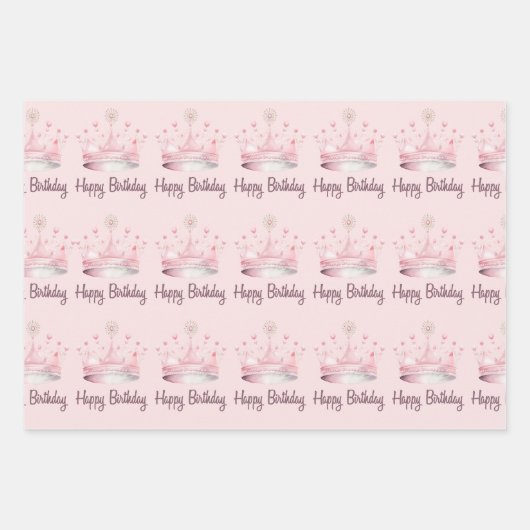 Waterverf Roze Kroon Happy Birthday Inpakpapier Vel (Voorkant)