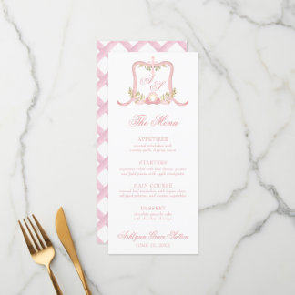 Waterverf Roze Kruis Monogram Crest doopsel Menu