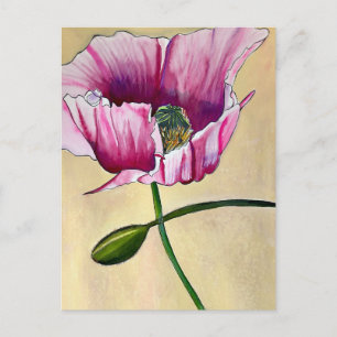 Waterverf roze kunstbloem briefkaart