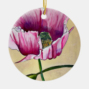 Waterverf roze kunstbloem keramisch ornament