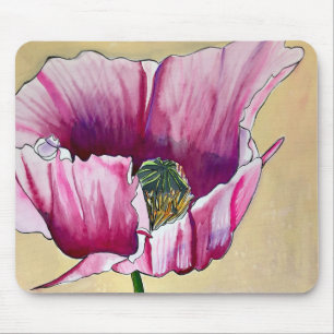 Waterverf roze kunstbloem muismat