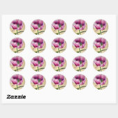 Waterverf roze kunstbloem ronde sticker (Vel)