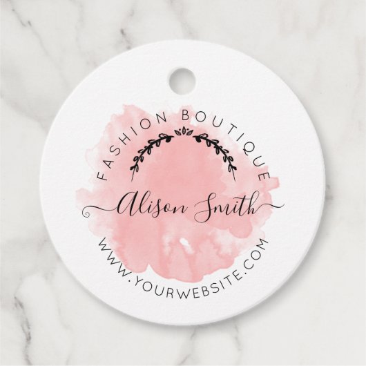 Waterverf Roze Label voor Boutique Store (Voorkant)