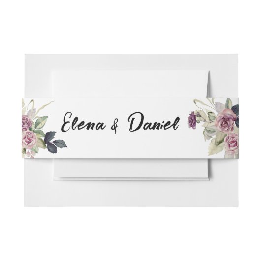 Waterverf roze lavendel rozen minimalistisch uitnodigingen wikkel (Voorkant Voorbeeld)