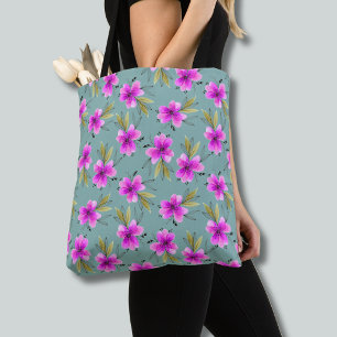 Waterverf roze lelie bloemendonk groene halsdoek draagtas