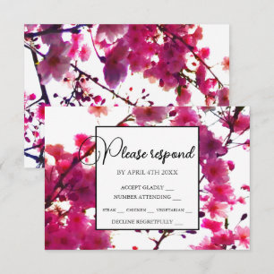 Waterverf roze lente bloem boom RSVP kaartje