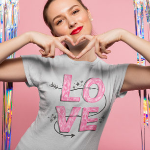 Waterverf Roze Liefde Lettering T-shirt