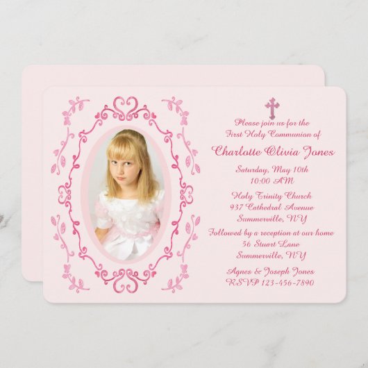 Waterverf Roze Lijst Fotouitnodiging Kaart (Voorkant / Achterkant)