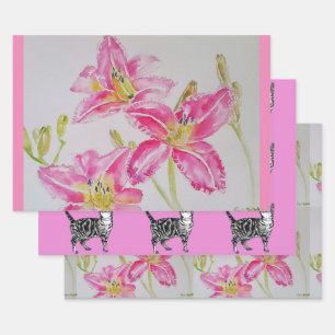 Waterverf -Roze Lily Flower Floral Lilies Inpakpapier Vel