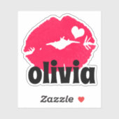 Waterverf roze lippen met hartnaam ticker sticker (Vel)