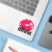 Waterverf roze lippen met hartnaam ticker sticker (Laptop met iPhone)