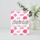Waterverf roze lippenpatroon make-up branding briefkaart (Staand voorkant)
