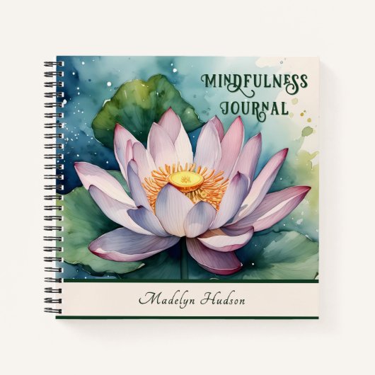 Waterverf Roze Lotus Bloem Mindfulness Dagboek Notitieboek (Voorkant)