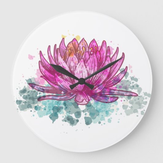 Waterverf Roze Lotus Flower Grote Klok (Voorkant)